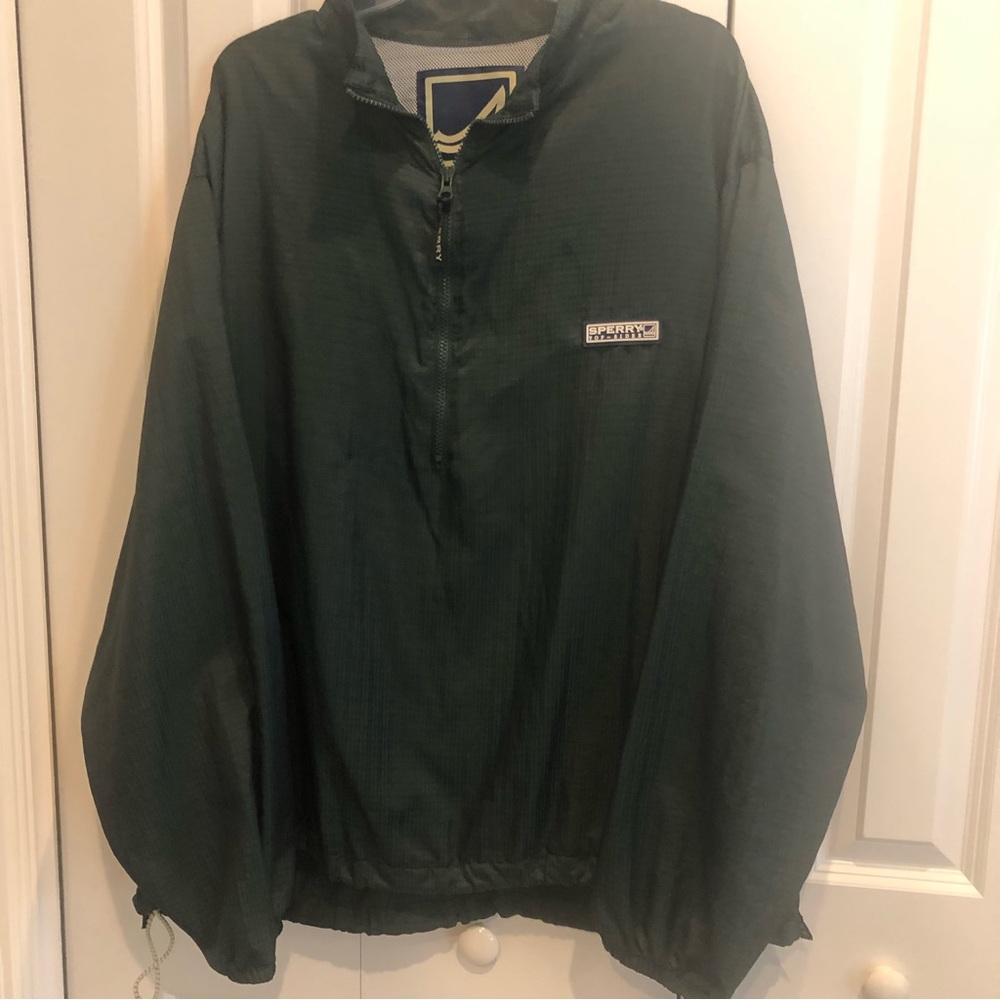Sperry Top Sider Windbreaker Jacket Green Half Zip Pockets Size XL